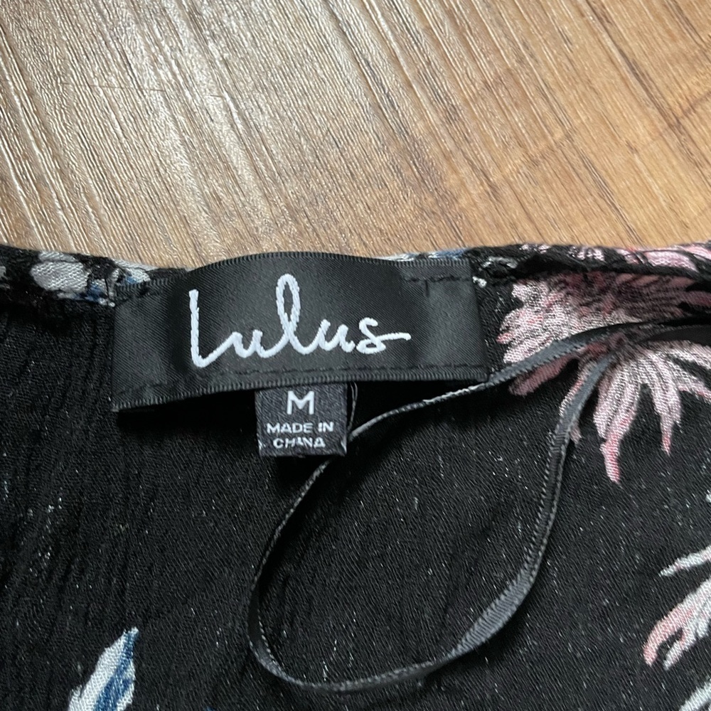 LULU’S Midnight Flower Black Floral Print Wrap Dress - Picture 4 of 4